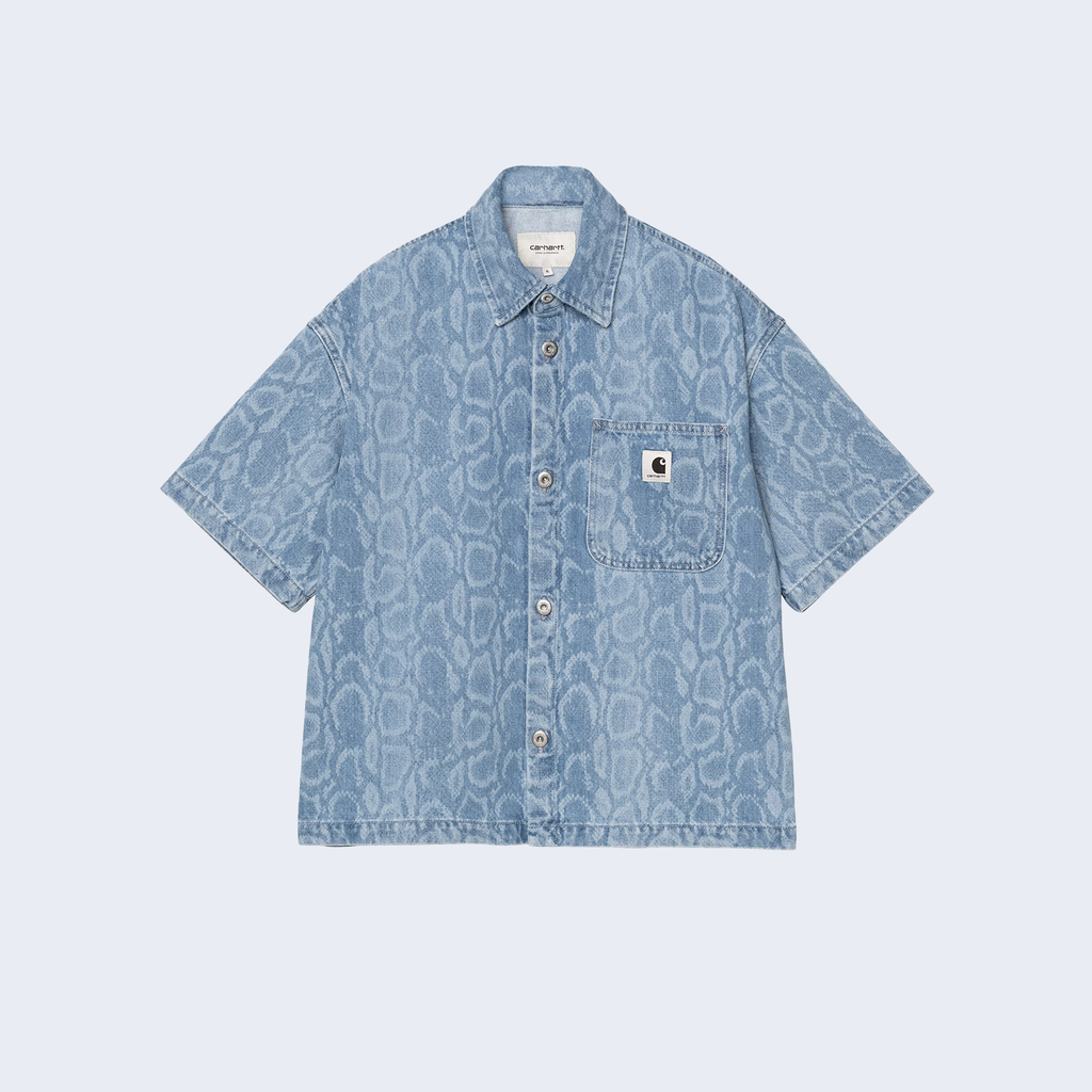 W'S/S Snake Lovilia Shirt Snake Camo Blue Bleached