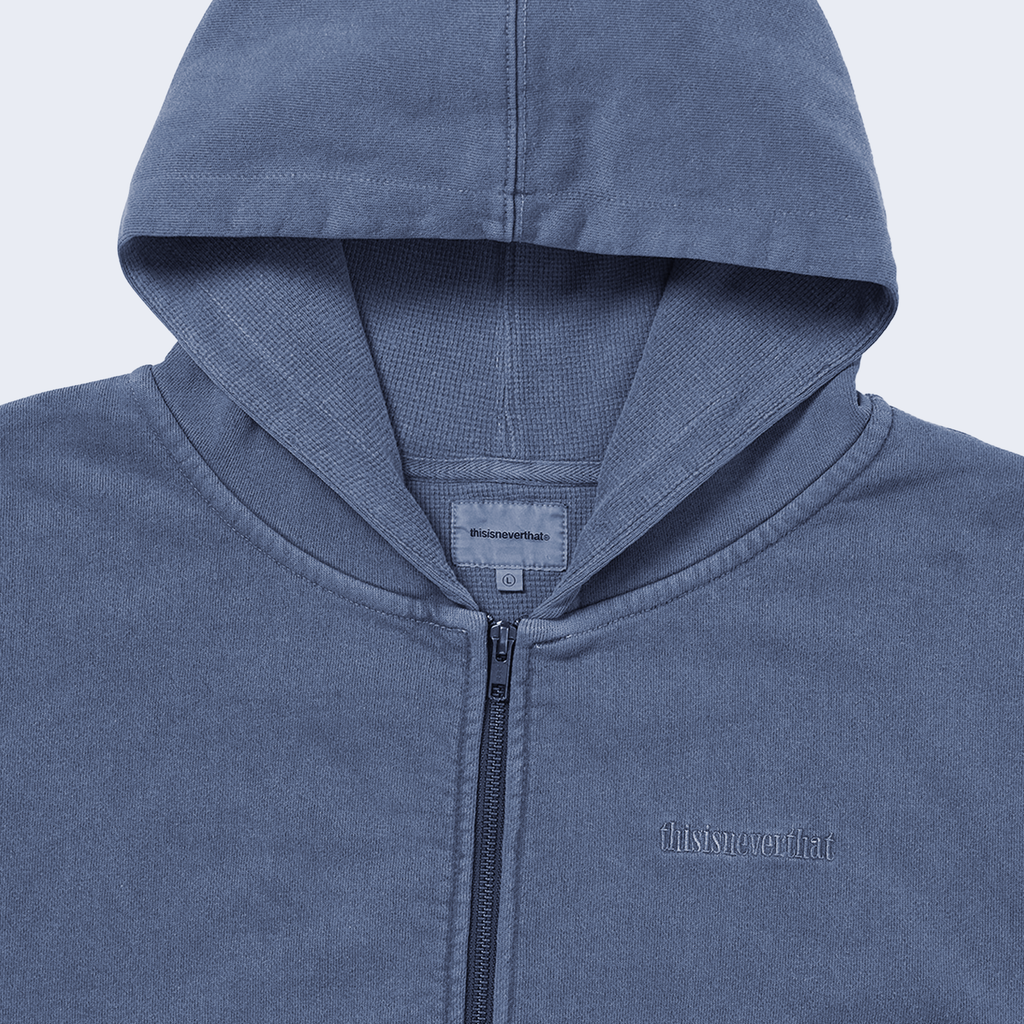 Waffle Lined Zip Up Hoodie Warm Blue