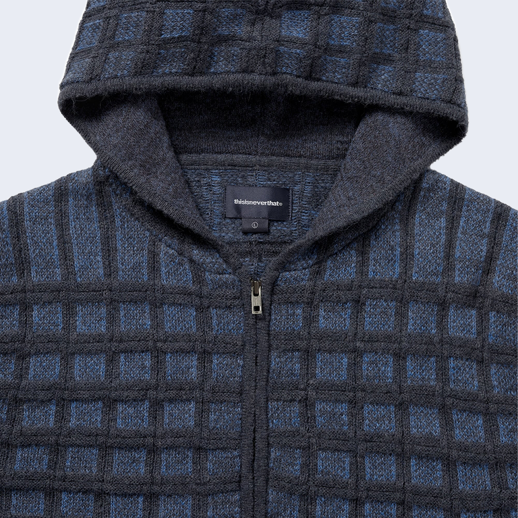 Textured Knit Zip Hoodie Navy