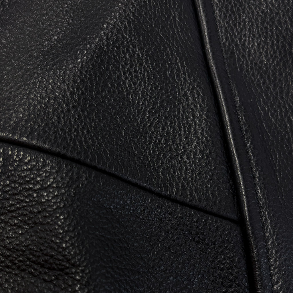 Falling Guy Soft Leather Varsity Jacket / Black