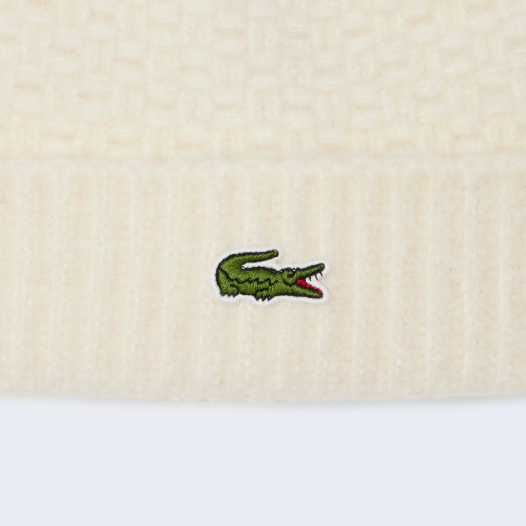 Ribbed Lapel Wool Beanie White