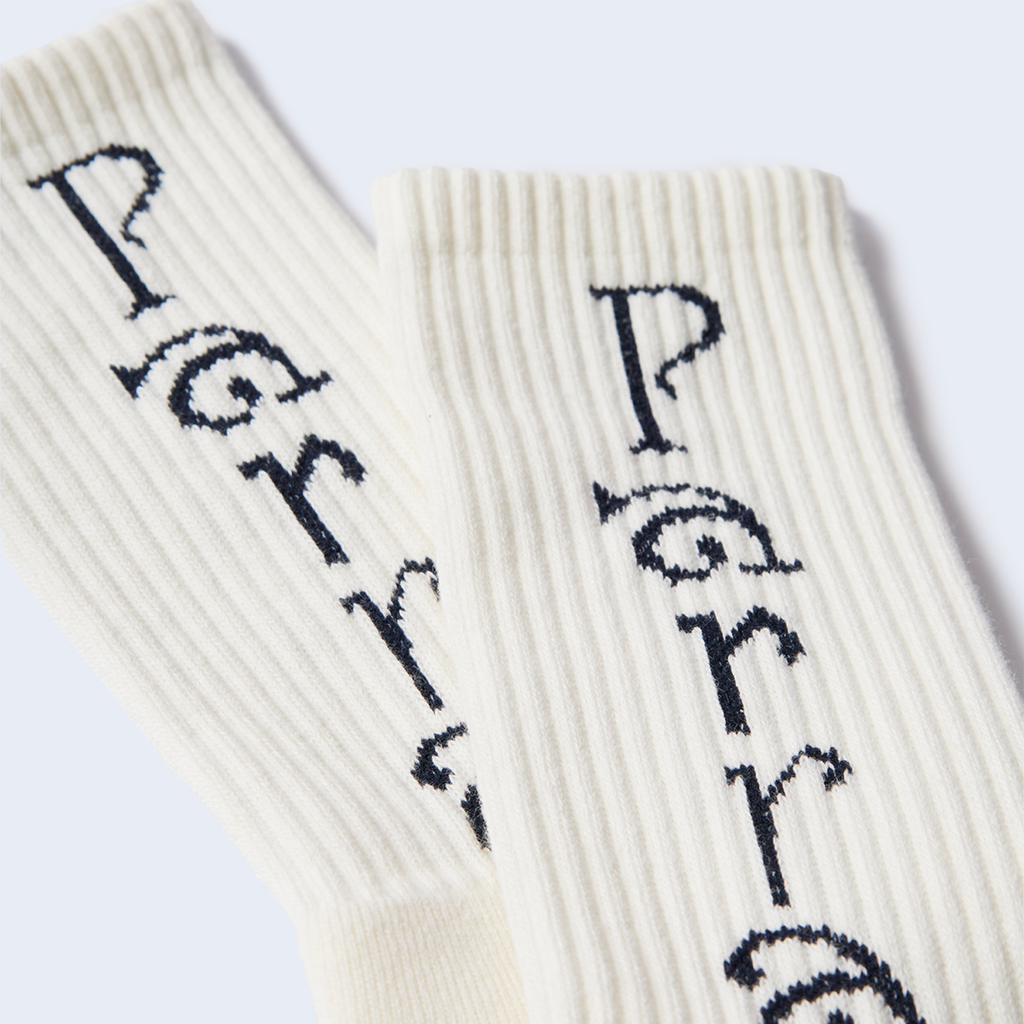 Weird Trad Logo Crew Socks White