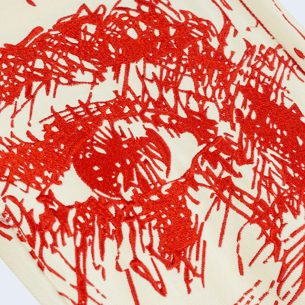 Embroidery Face Jeans Cream