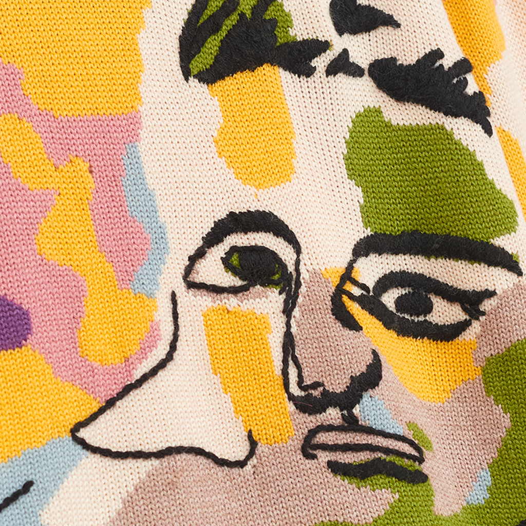 Hand Embroidered Jacquard Girl Face Sweater Multi