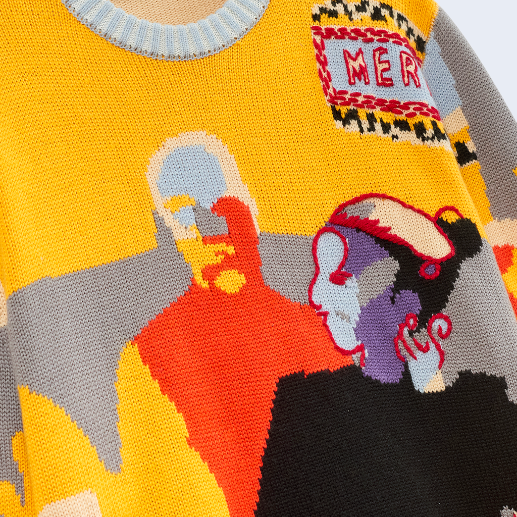 One Last Drink Hand Embrioderd Sweater Yellow