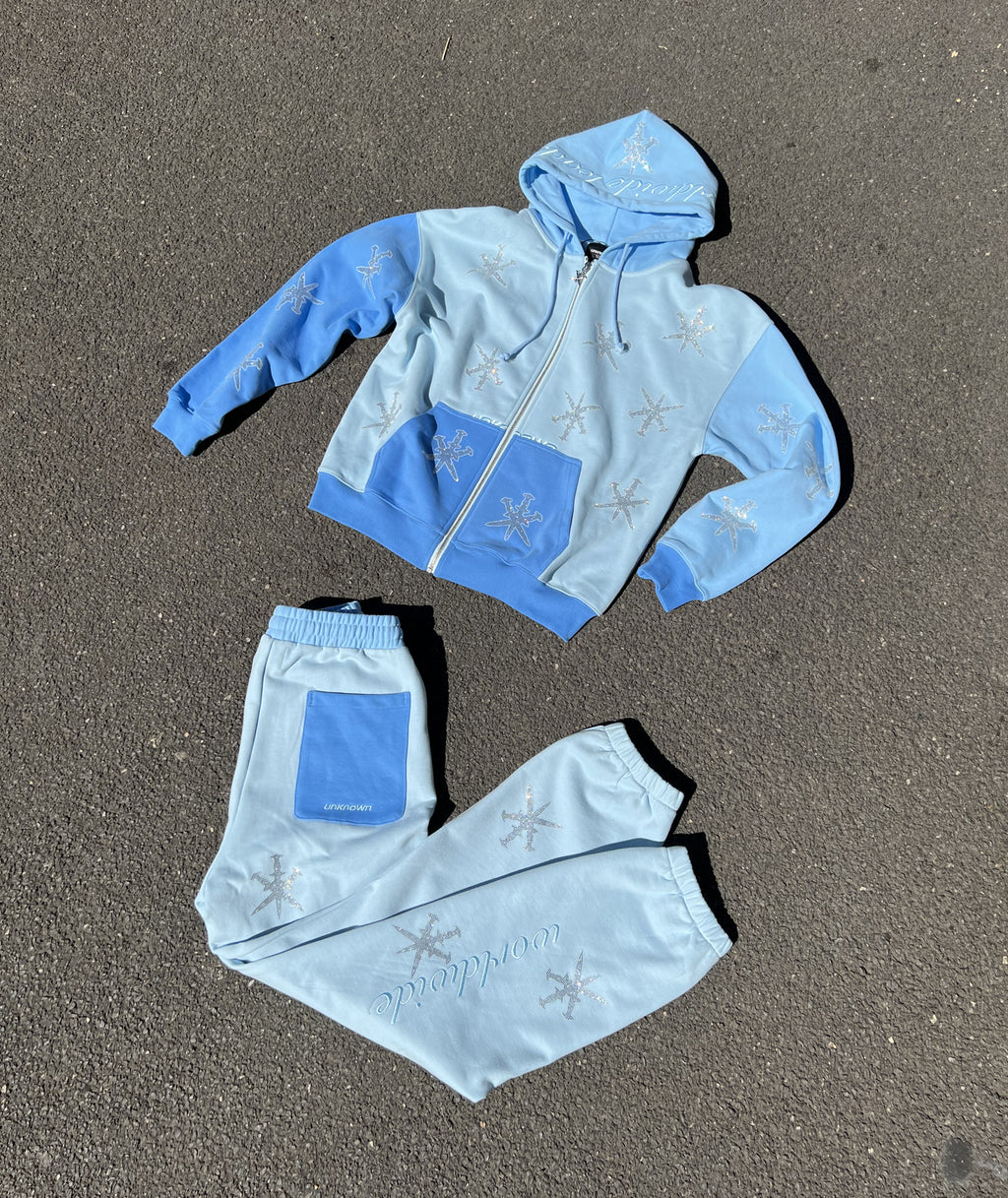 Unknown - Dagger Rhinestone Zip Hoodie Blue Mix – 5 PM